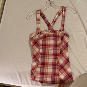 Plaid Pink and White Strappy Top